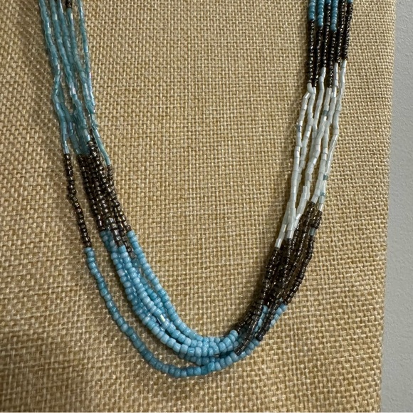 Long Multistrand Beaded Necklace (Sea Foam, Teal, Aquamarine, Turquoise Beads) - Picture 5 of 17